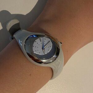 Rare Vintage Nike Swoosh Analog LTE Blue & Silver Triax Smooth Sports Watch WR00